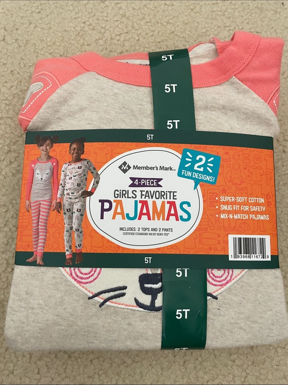 Girls' Favorite 4-Piece Pink and Cream Pajama Set - 5T